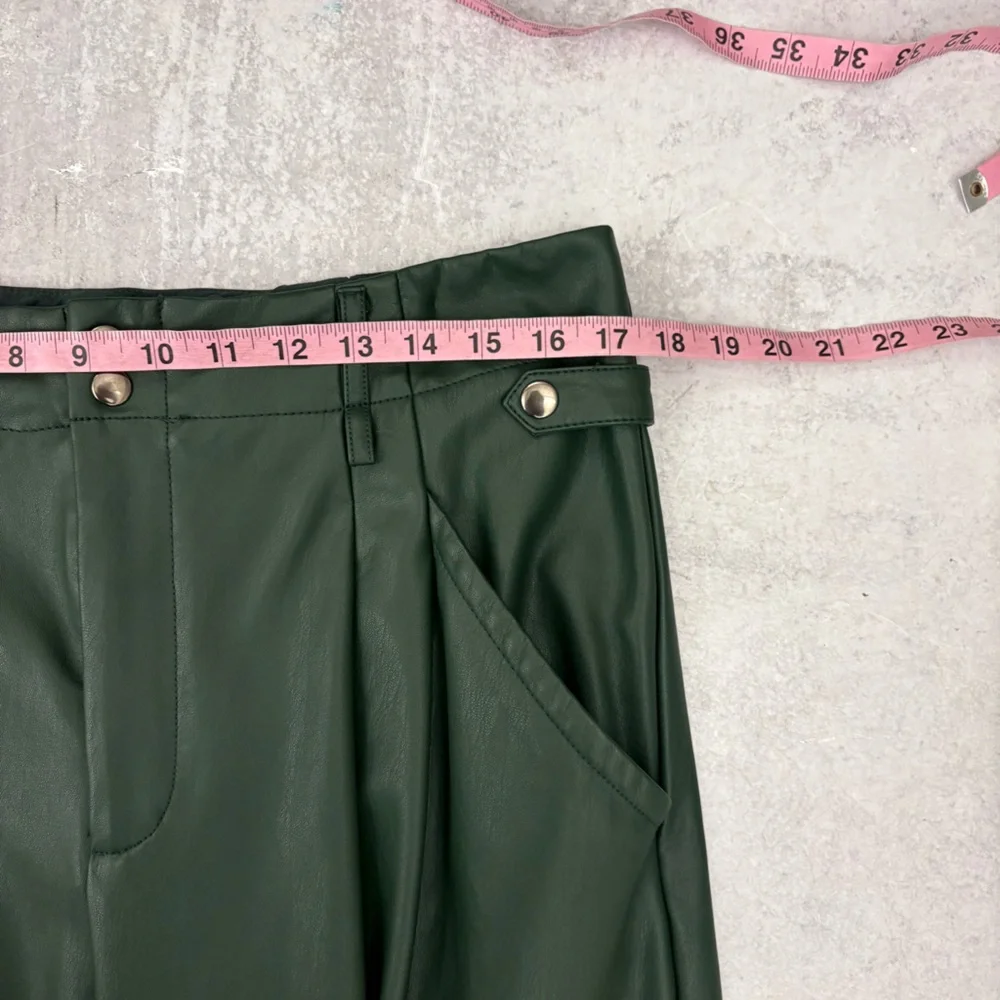 Anthropologie || Maeve Faux Leather Taper Pleated Pants Green 14 - Picture 9 of 11